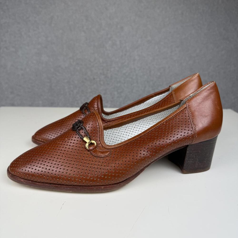Vintage Pollini Women's Size EU 36.5 US 6.5 Brown Leather Slip On Heels Italian - Picture 3 of 8